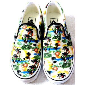 Vans Women's Classic Slip On Aloha Black True White Canvas Shoes Size 6.5 NIB